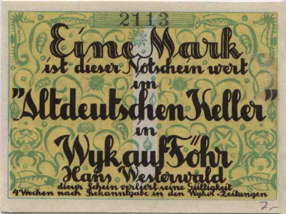 1M-VS-Notgeld-Altdeutschen-Keller-Wyk auf Föhr.