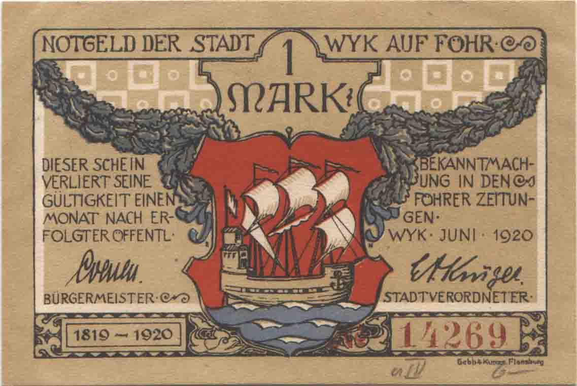 1M-VS-Notgeld der Stadt Wyk auf Föhr
